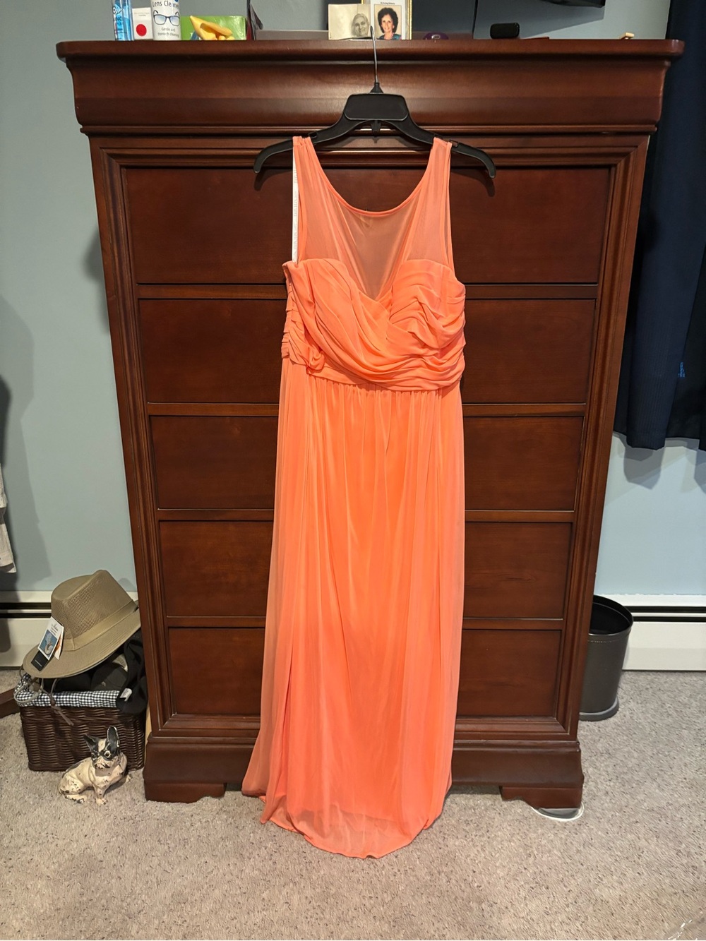 David's Bridal Coral Sleeveless Chiffon Maxi Dress
